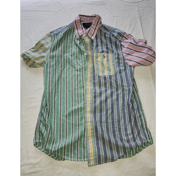 Polo Ralph Lauren Boys Colorblock Gingham Button Down Shirt M 10-12 Short Sleeve - Picture 1 of 3